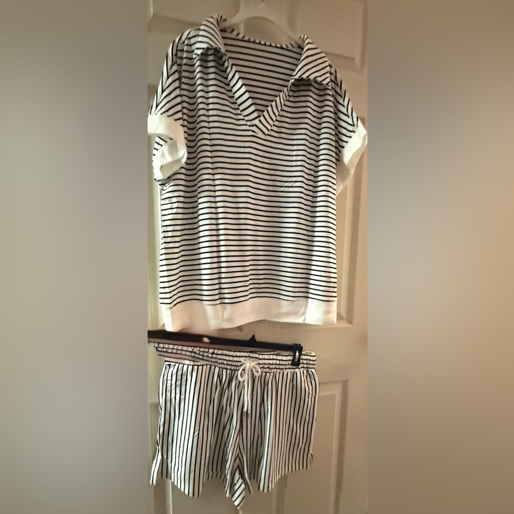 Elegant Black and White Striped Women's Set